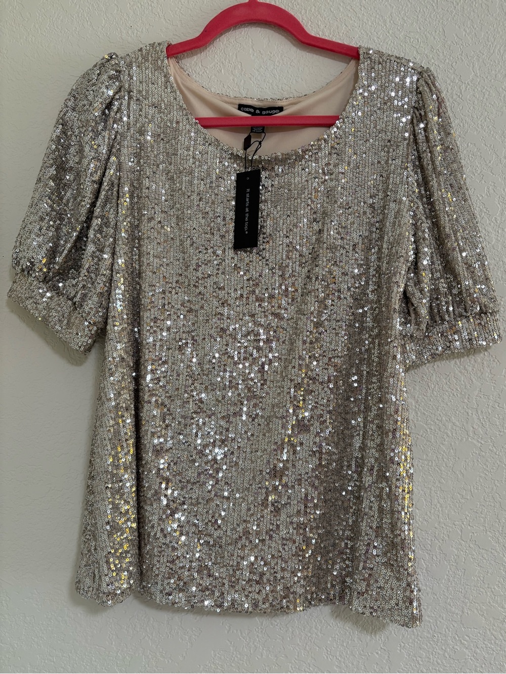 Cable & Gauge Silver Sequin Short Sleeve Top